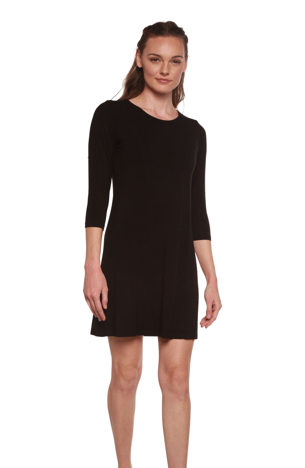 Women's A-Line Bamboo Viscose Dress in Black - The7Letter