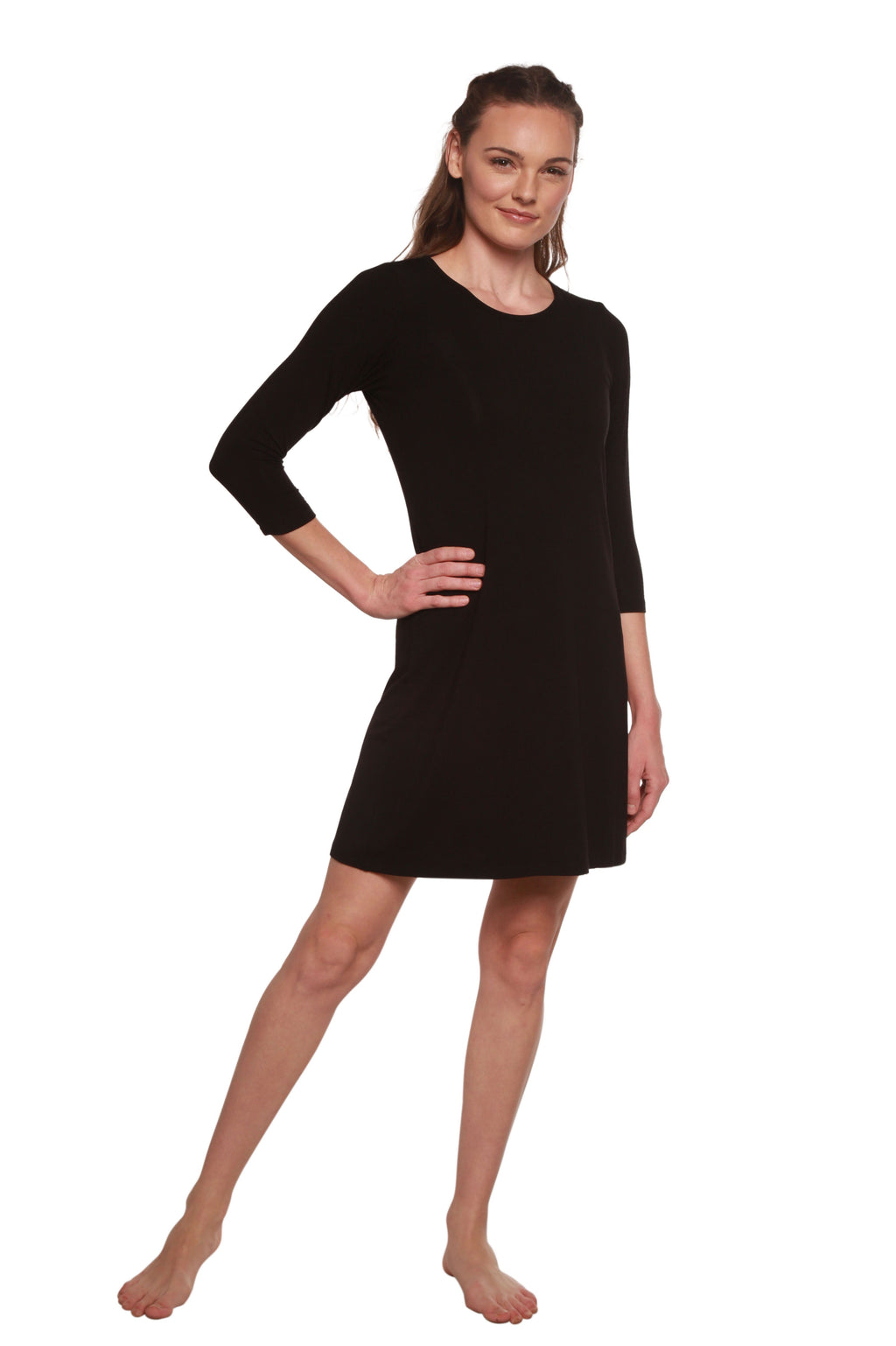 Women's A-Line Bamboo Viscose Dress in Black - The7Letter