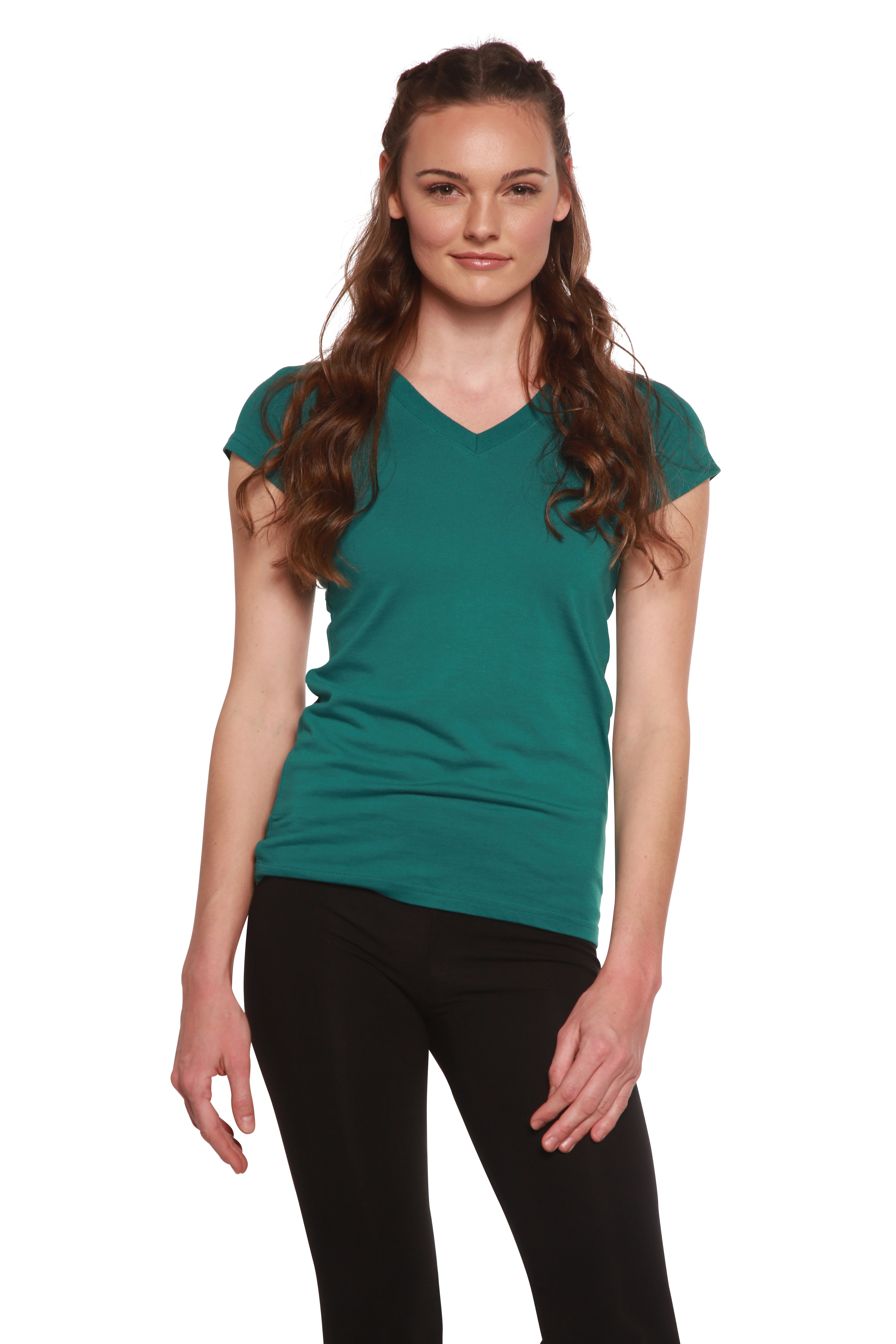 Women's Bamboo Viscose/Cotton V-Neck Cap Sleeve T-Shirt - The7Letter