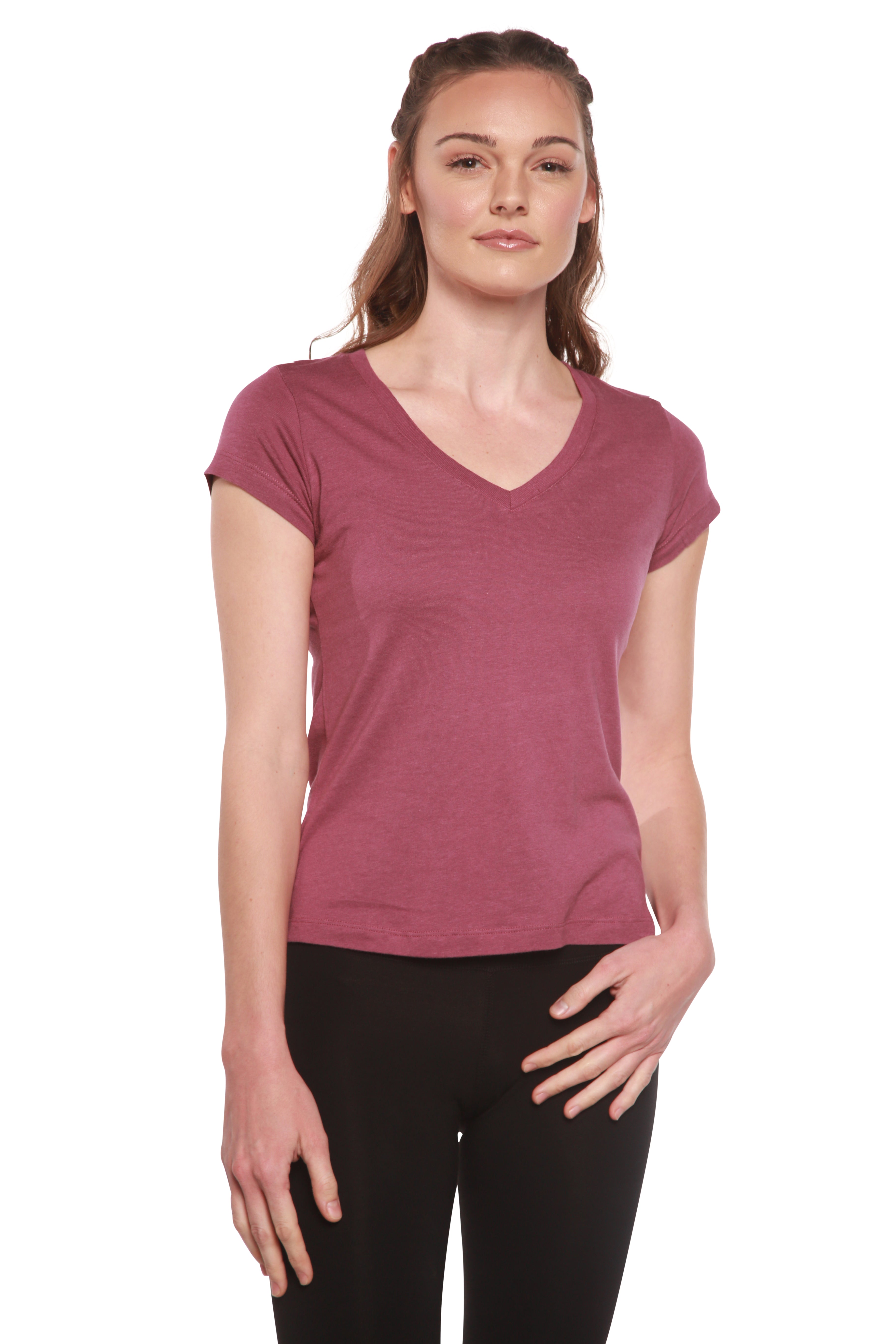 Women's Bamboo Viscose/Cotton V-Neck Cap Sleeve T-Shirt - The7Letter