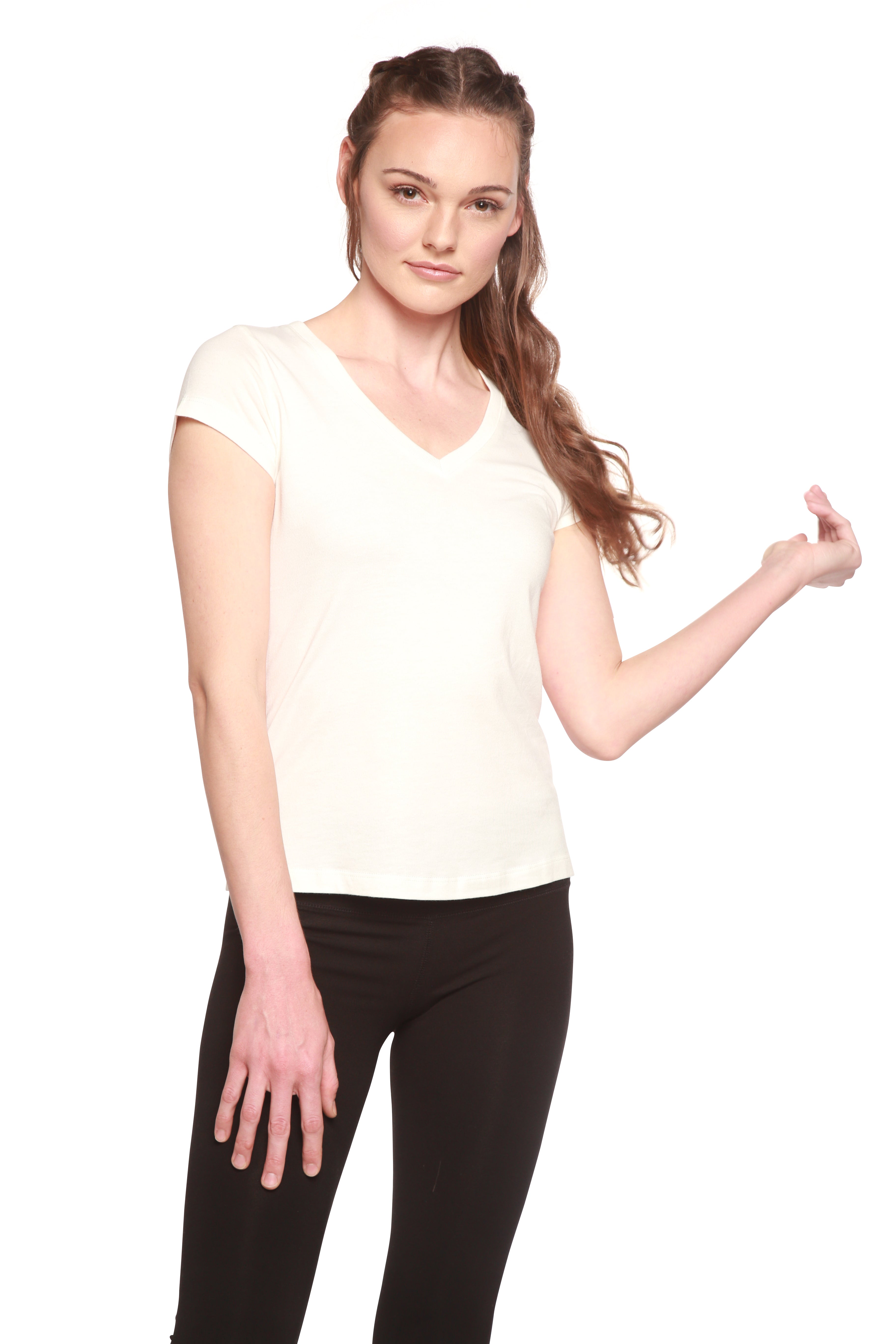 Women's Bamboo Viscose/Cotton V-Neck Cap Sleeve T-Shirt - The7Letter