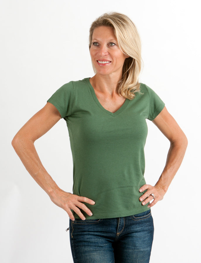 Women's Bamboo Viscose/Cotton V-Neck Cap Sleeve T-Shirt - The7Letter