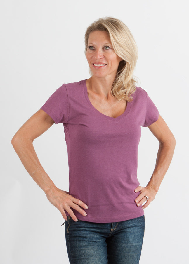 Women's Bamboo Viscose/Cotton V-Neck Cap Sleeve T-Shirt - The7Letter