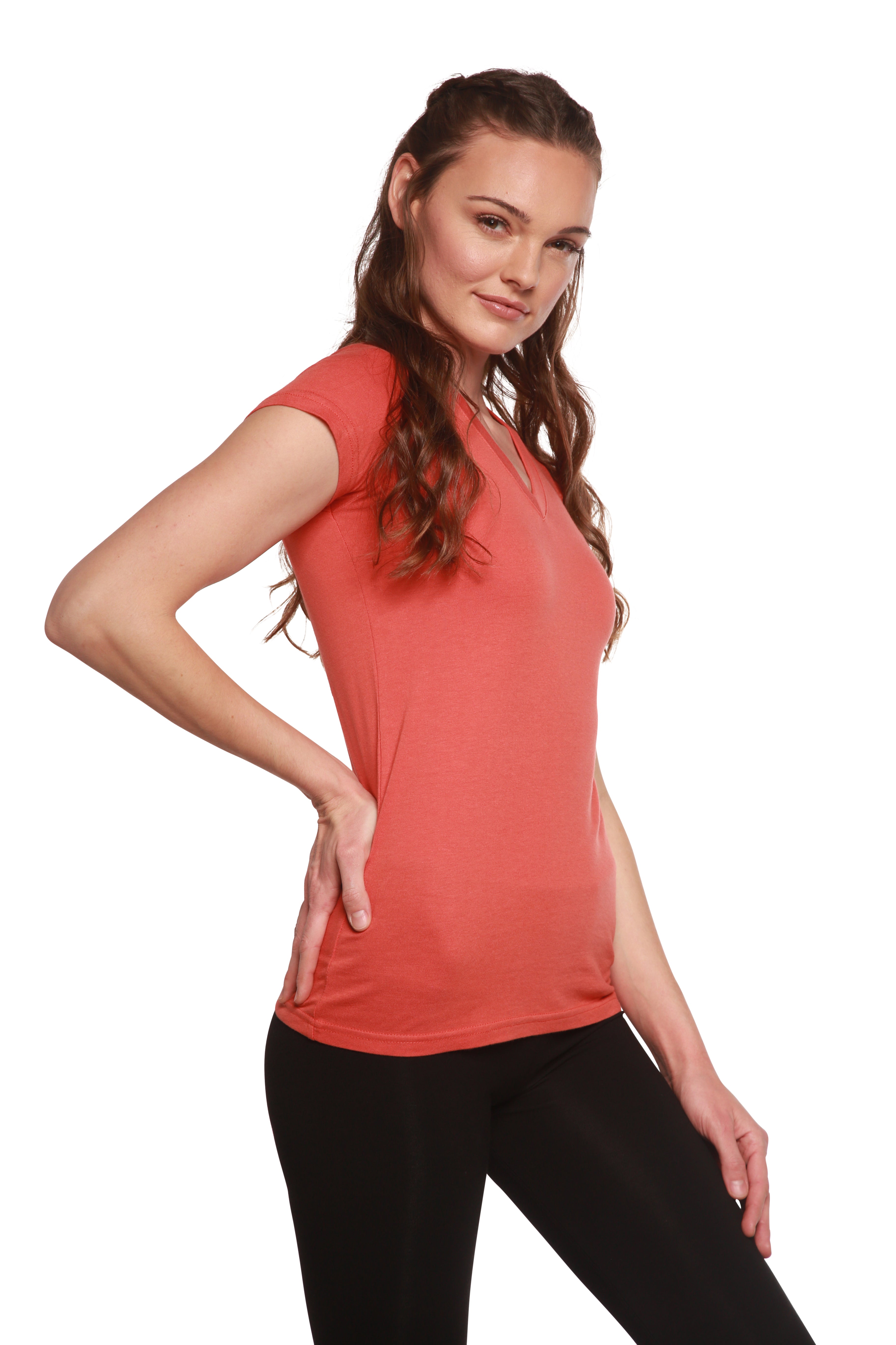 Women's Bamboo Viscose/Cotton V-Neck Cap Sleeve T-Shirt - The7Letter