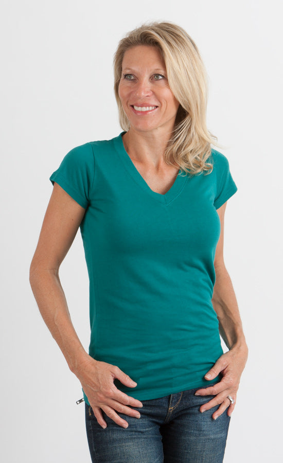 Women's Bamboo Viscose/Cotton V-Neck Cap Sleeve T-Shirt - The7Letter