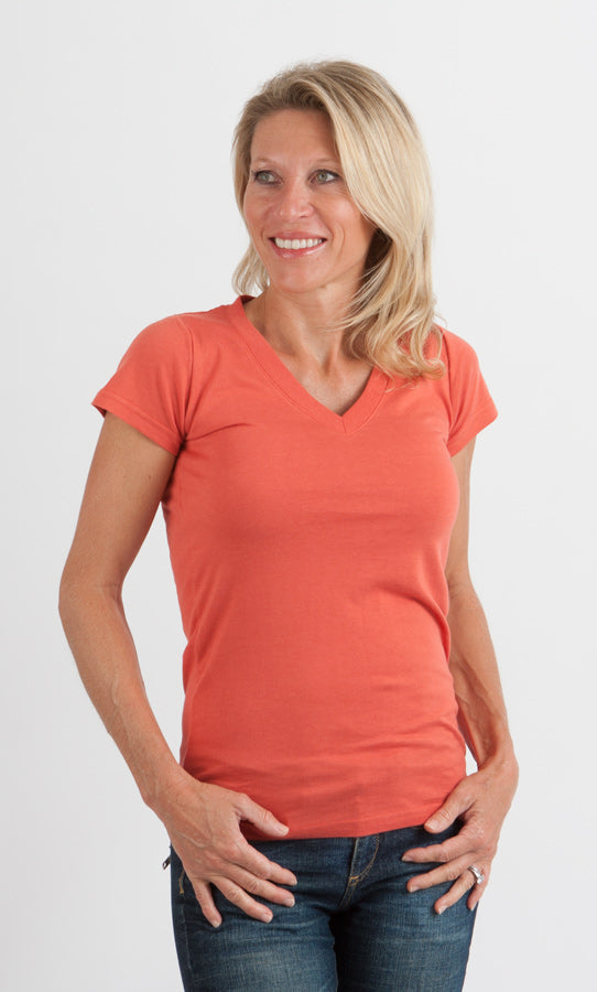 Women's Bamboo Viscose/Cotton V-Neck Cap Sleeve T-Shirt - The7Letter