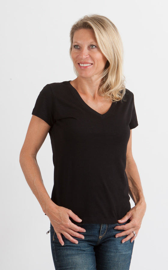 Women's Bamboo Viscose/Cotton V-Neck Cap Sleeve T-Shirt - The7Letter