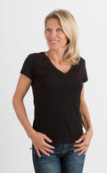 Women's Bamboo Viscose/Cotton V-Neck Cap Sleeve T-Shirt - The7Letter