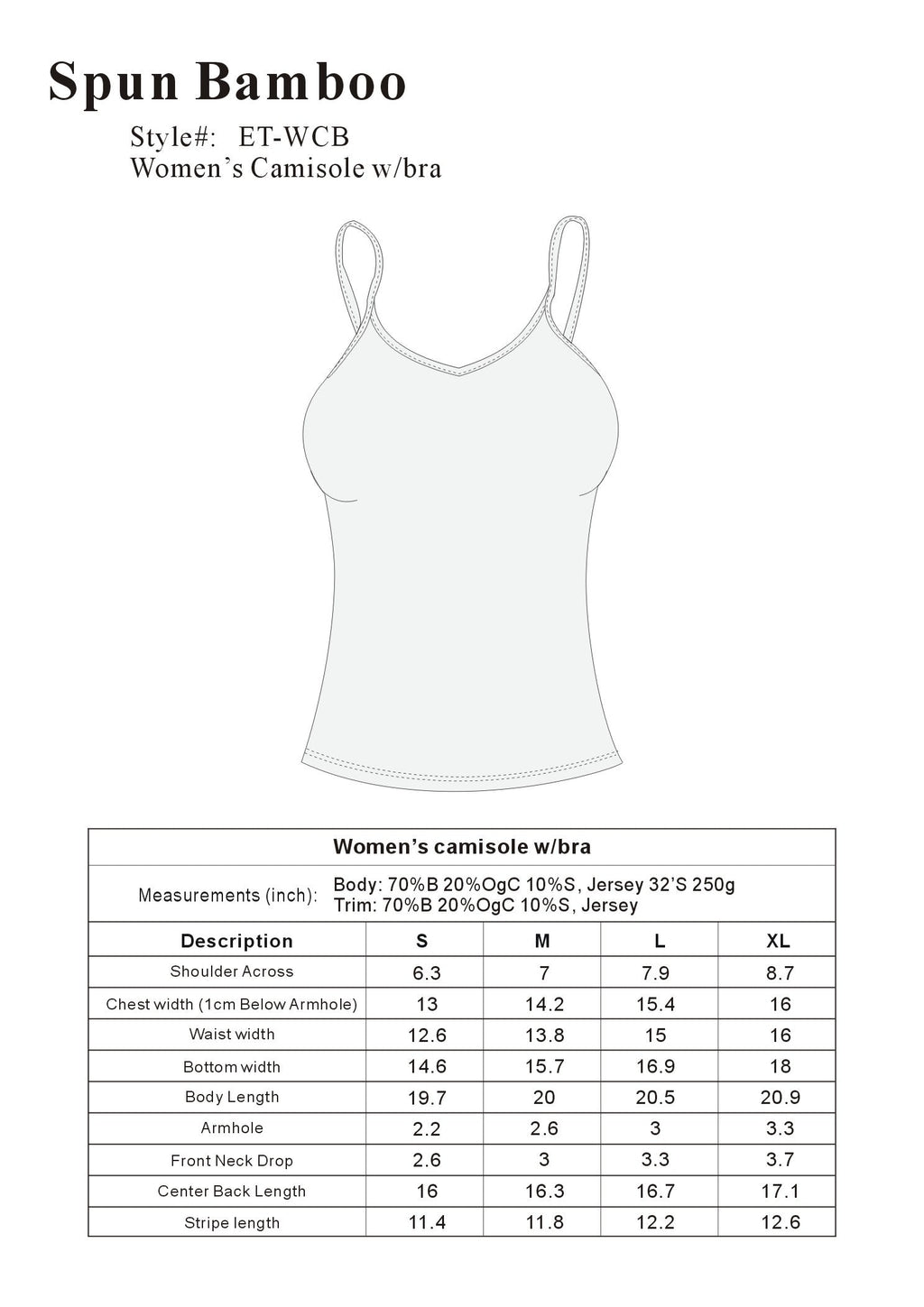 Clearance Women's Bamboo/Cotton Camisole with Shelf Bra - The7Letter