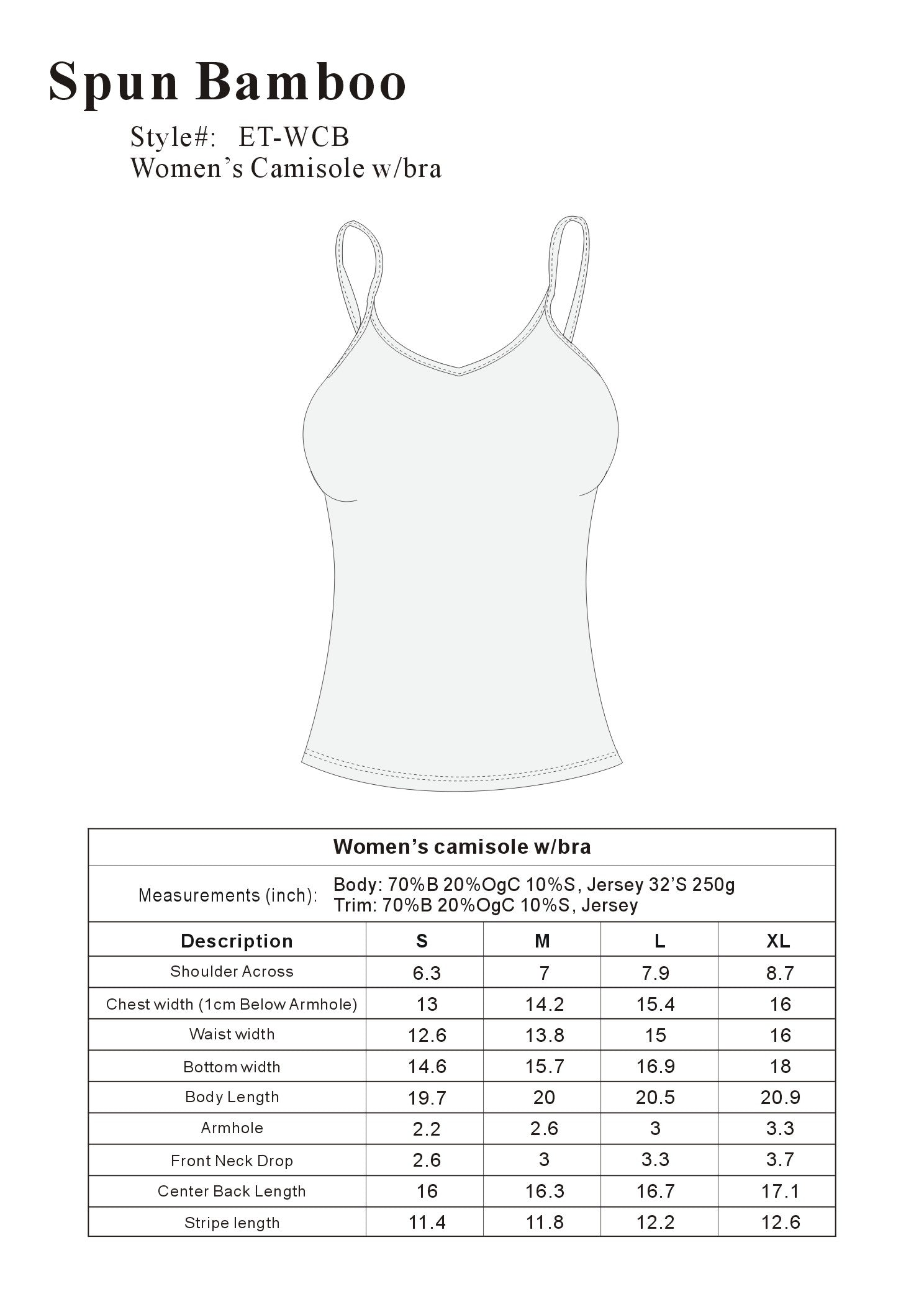 Clearance Women's Bamboo/Cotton Camisole with Shelf Bra - The7Letter