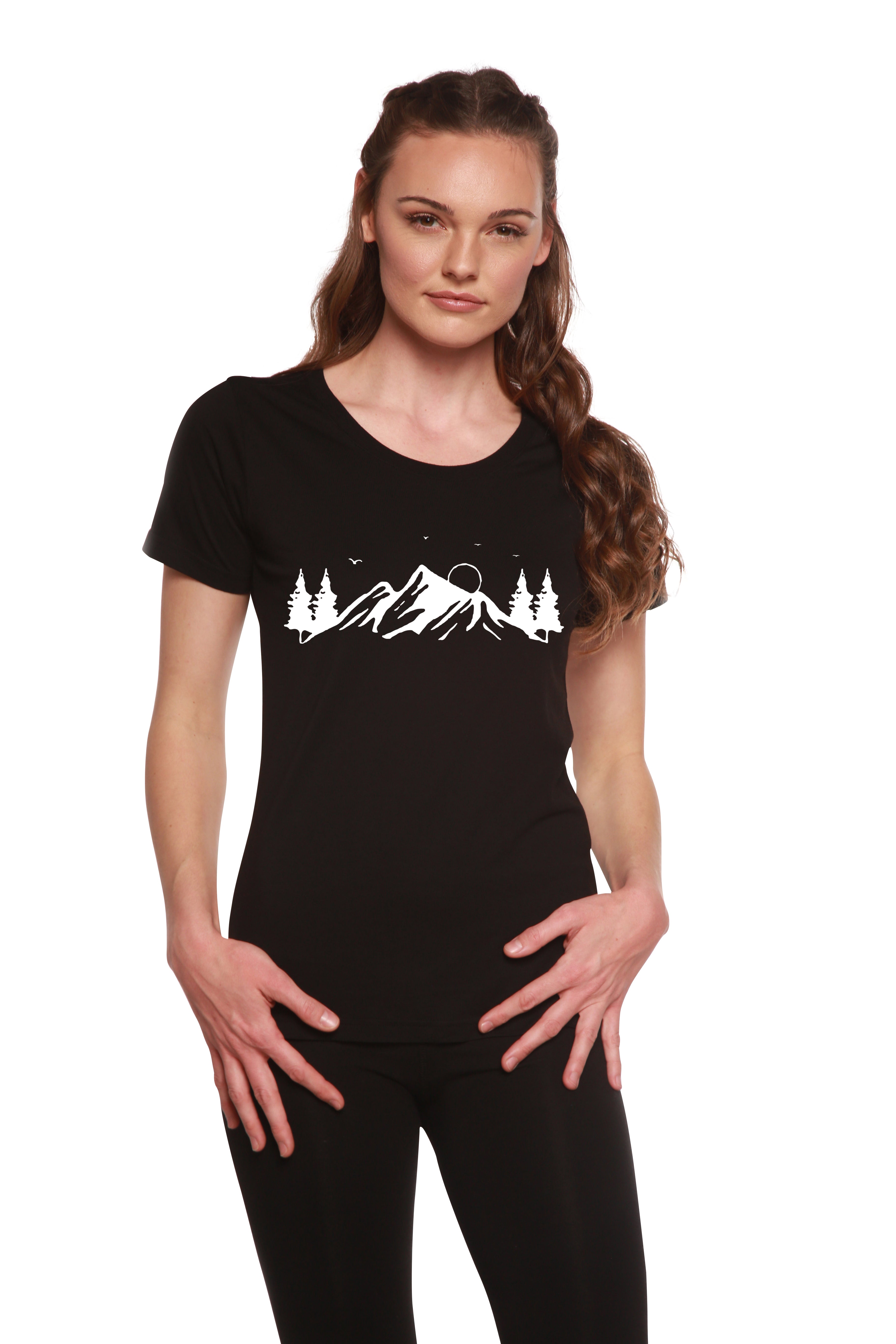 Women's Bamboo/Cotton Short Sleeve Scoop Neck T-Shirt with Print Mauna Kea - The7Letter