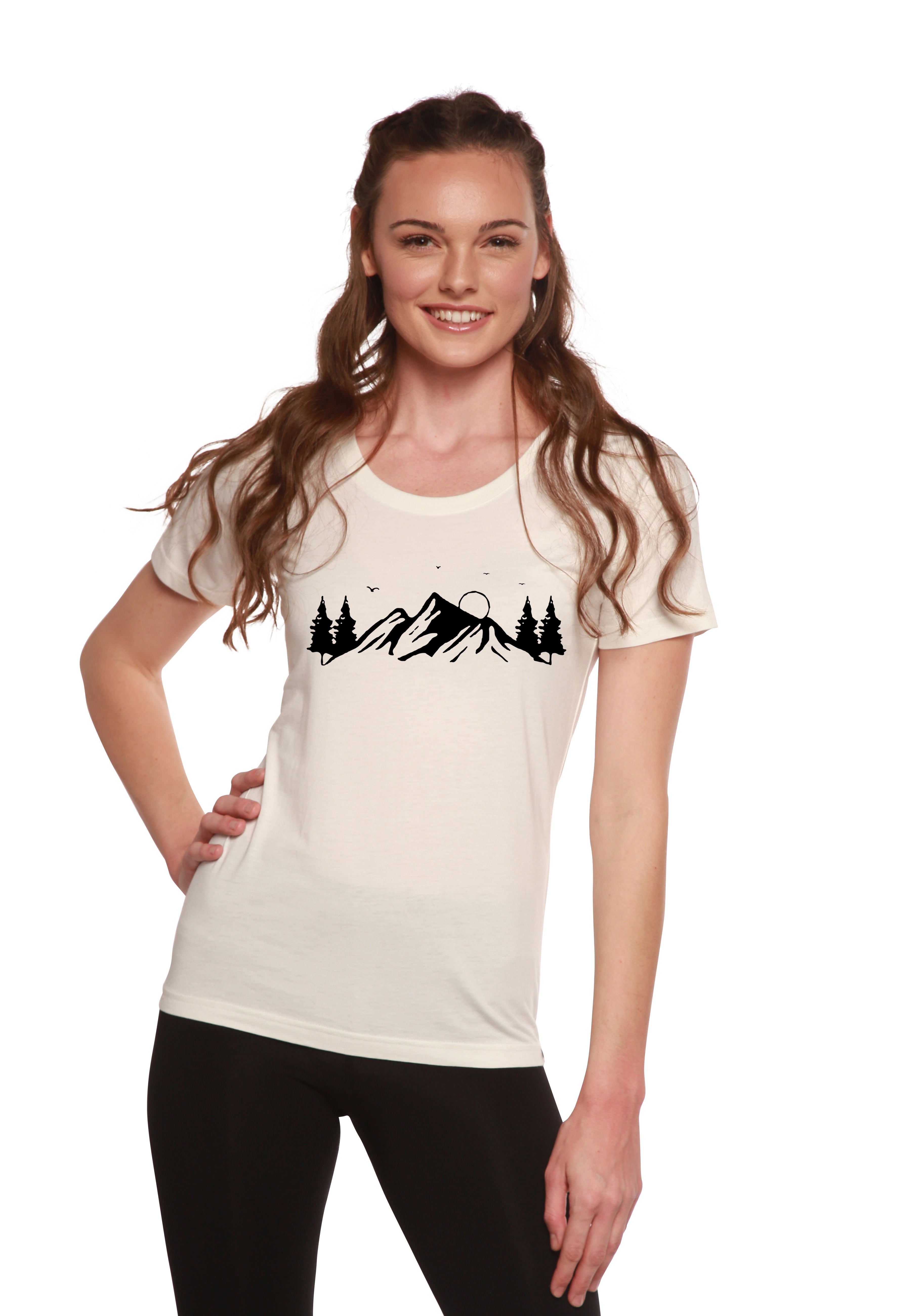 Women's Bamboo/Cotton Short Sleeve Scoop Neck T-Shirt with Print Mauna Kea - The7Letter
