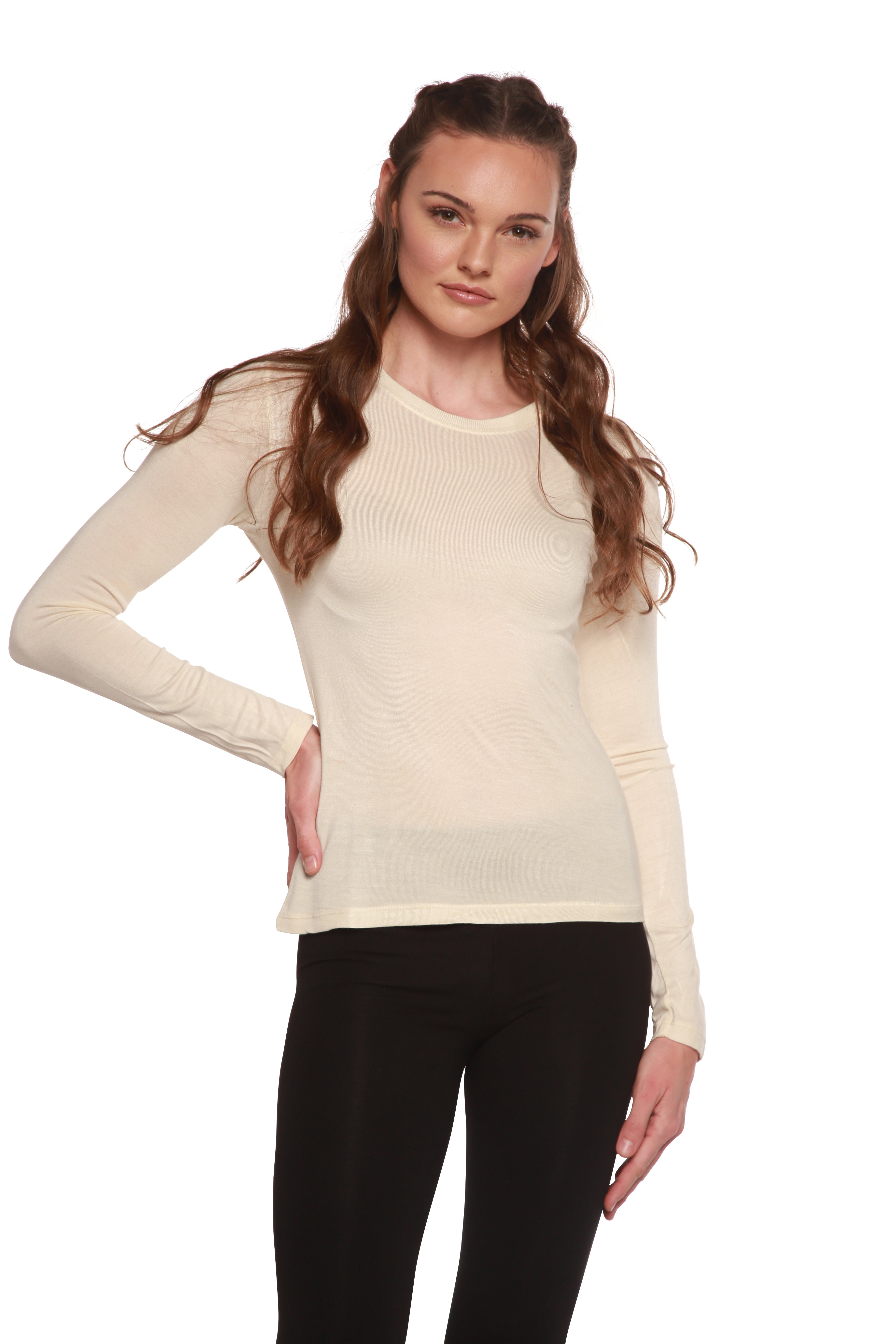 Clearance Women's Scoop Neck 100% Bamboo Viscose Long Sleeve Shirt - The7Letter