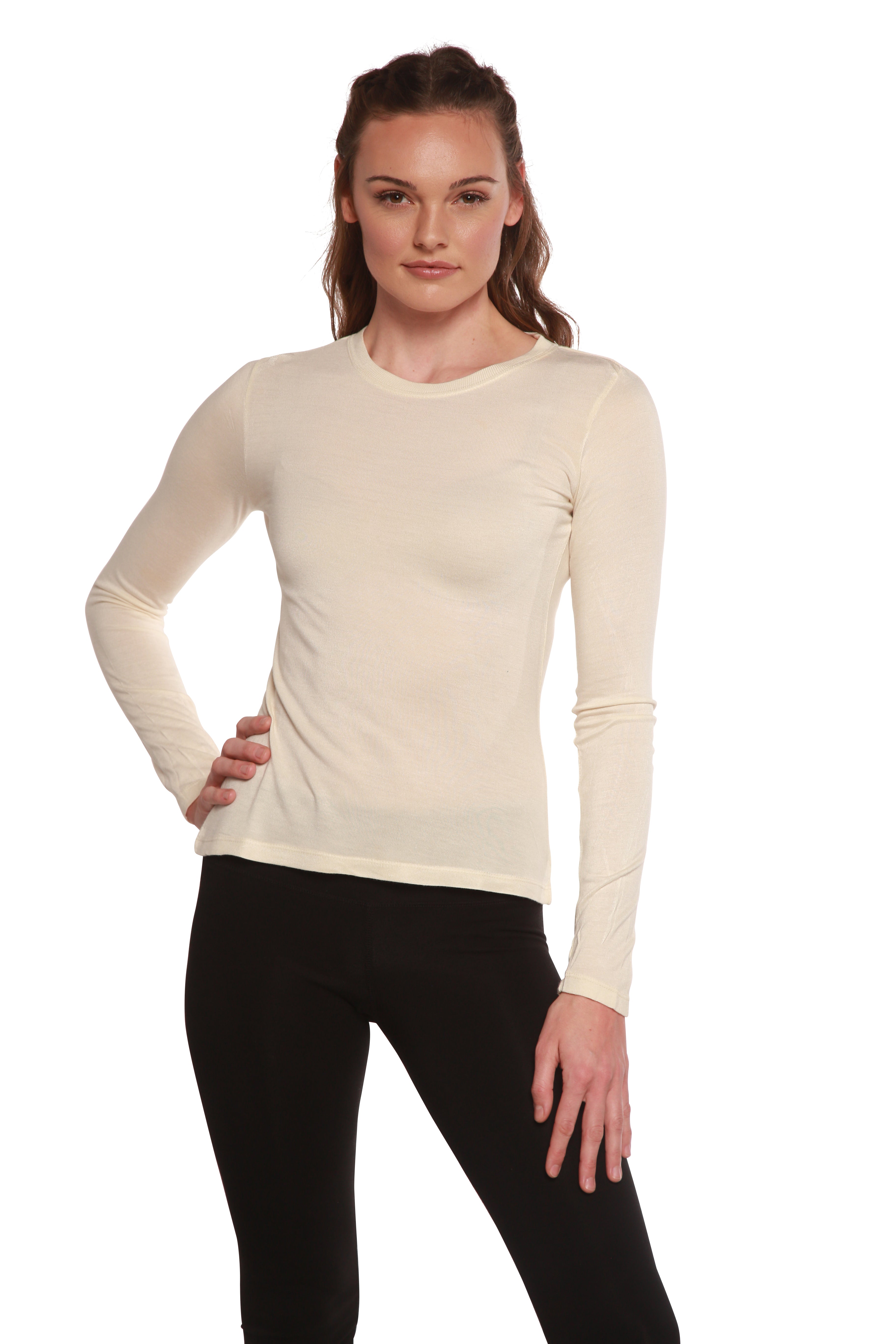 Clearance Women's Scoop Neck 100% Bamboo Viscose Long Sleeve Shirt - The7Letter